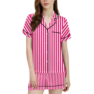 Conjunto de <span class=keywords><strong>Pijama</strong></span> de Dos Piezas para Mujer, Tejido Suave de Verano, Manga Corta, Diseño a Cuadros, Poliéster Satinado, Cintura Elástica, Transpirable - Product Image 3