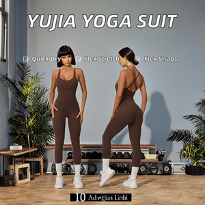 Combinaison de yoga légère Yujia pour femme, séchage rapide, justaucorps de sport, bretelles croisées ajustables, entraînement actif, extensible, ajourée - Product Image 2