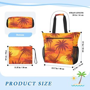 Sac fourre-tout de plage imprimé coucher de soleil en gros avec pochette assortie, sac à bandoulière personnalisé imperméable avec sangle pour femme - Product Image 3