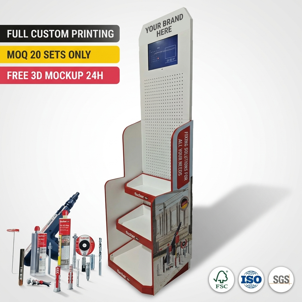 Wholesale Custom Metal Tool Display Rack with LCD Modules Screen Monitors LCD Display for Hardware Store Power Tool Stand Fix