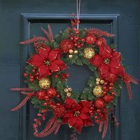 Karangan Bunga Natal Klasik Mewah dan Hiasan Bunga Merah Buatan Tangan untuk Dekorasi Gantungan Pintu Rumah Simulasi Natal