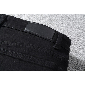 ผู้ชายแฟชั่นสีดําด้อยStreetwearยืดผอมRhinestone PatchworkทําลายหลุมHigh Street Slimติดตั้งยี่ห้อกางเกงยีนส์ - Product Image 4