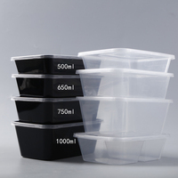 Récipients alimentaires jetables micro-ondables de 650ml avec couvercles Emballage à emporter en plastique d'injection PP rectangulaire transparent