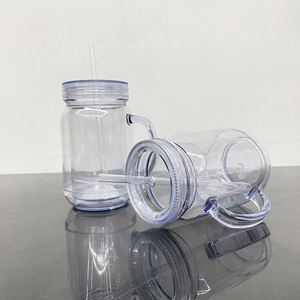 Us Warehouse Snow Globe 20Oz Soda <b>Cups</b> Double Walled <b>Plastic</b> Mason Jar With Pre-Drilled Hole and Silicone Plug - Product Image 2