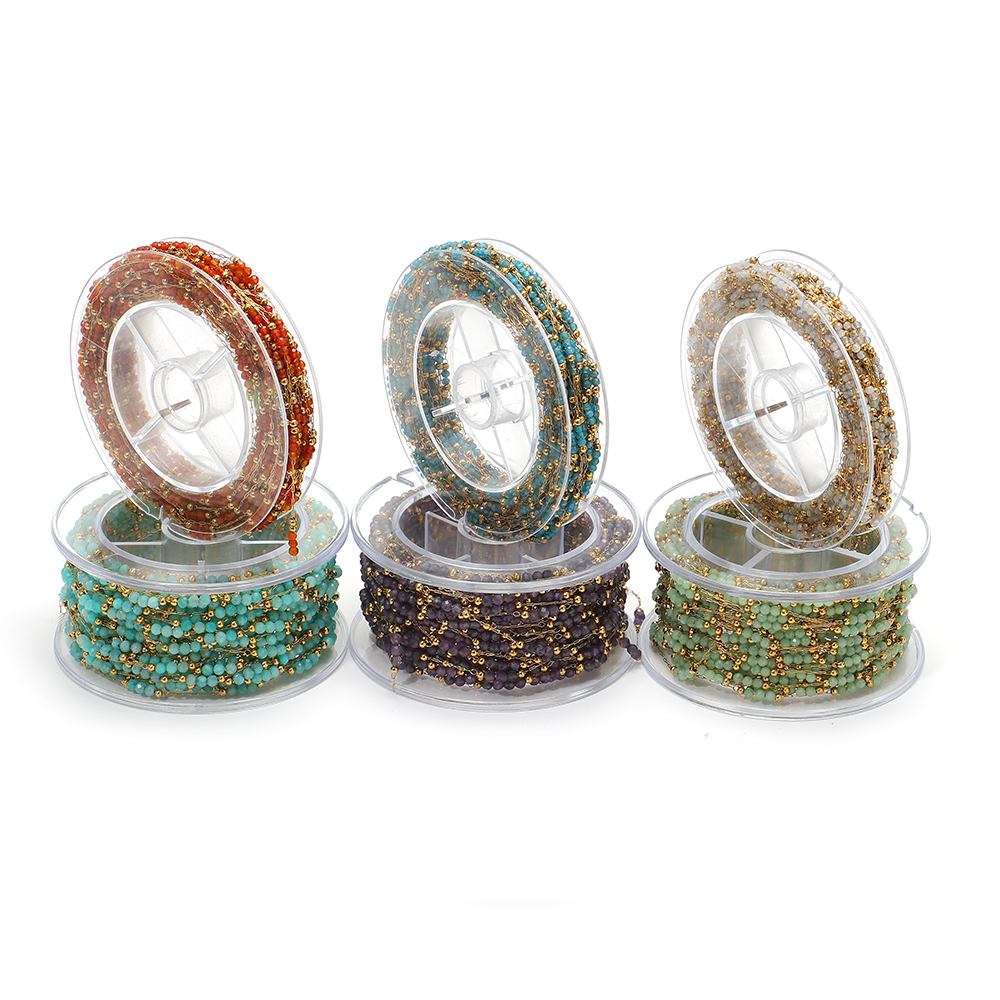 Hot Selling Stainless Steel Gold Plated Colorful 3mm Crystal Bead Chains for Necklace Bracelet Making Bulk
