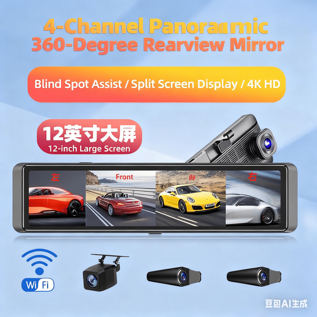 WIFI 4 Channel 1080P 360 Dash Camera 8 Infrared Light Night Vision 170 Degree with Rear Lens Car DVR 24H Parking Monitor