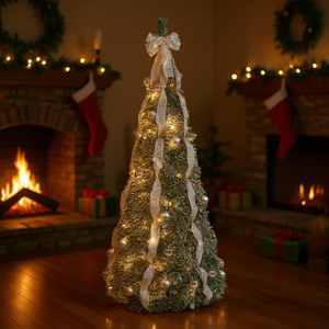 Árbol de Navidad Artificial de 6 pies con 150 Luces, 36 Bolas, 6 Cintas y 1 Lazo Grande para Decoración Interior - Product Image 2