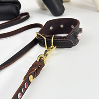 Ensemble collier et laisse pour chien en cuir de luxe avec strass en forme de cœur, collier large en cuir de vachette pleine fleur pour lévrier et whippet