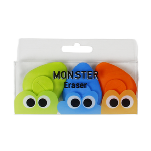 Ensemble de gommes monstre mignon pour enfants 3 couleurs, conception de <span class=keywords><strong>personnage</strong></span> amusante, parfait pour l'école et le bureau - Product Image 1