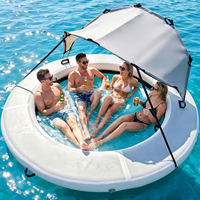 Hamac aquatique gonflable Drop-Stitch avec plateforme, flotteur rond pour lac avec centre en maille rafraîchissante et auvent amovible
