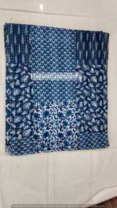Bohemian Patchwork Reversible Quilt Blue White Floral Pattern Organic Cotton All Season Home Decor - Product Image 5