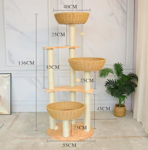 Mobili moderni di lusso grande albero del gatto torre in Rattan tessuto in legno sisal Pet rampicante Scratcher Post condominio di gatti alberi casa - Product Image 5
