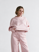 Haut décontracté surdimensionné rétro Y2K pour femmes, col montant, 100% coton biologique, design asymétrique, broderie perlée, manches longues