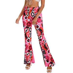 <span class=keywords><strong>Pantalon</strong></span> évasé pour <span class=keywords><strong>femme</strong></span> style hippie années 70, imprimé floral, coupe cloche, bohème, en polyester tissé, décontracté, long - Product Image 3