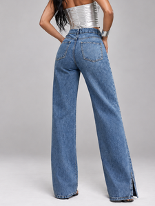 Jean en denim délavé vintage pour femme, coupe ample, jambe large, style streetwear décontracté, respirant, longueur longue - Product Image 5