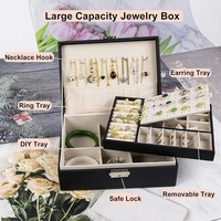 Boîte de rangement en cuir pour bijoux, vente en gros, pour bagues, boucles d'oreilles, colliers, cadeaux de demoiselles d'honneur, étui de voyage à 2 niveaux pour bijoux