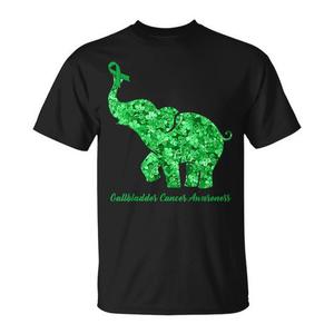 T-shirt con elefante e fiocco per la sensibilizzazione sul cancro alla vescica epatica - Product Image 1