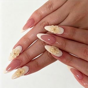 Faux ongles à presser Stiletto French Tip haute brillance, base nude naturelle, ligne sourire profonde, blanc, qualité salon, réutilisables, OEM - Product Image 2