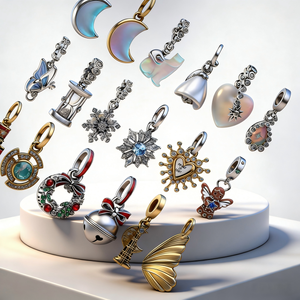 Pendentif <span class=keywords><strong>de</strong></span> Noël en argent sterling 925, boucles d'oreilles flocon <span class=keywords><strong>de</strong></span> neige, perles adaptées aux bracelets, colliers, bijoux, cadeaux DIY - Product Image 1