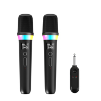 Microphone Karaoké Sans Fil Double Portable K80 2.4G avec Lumières RGB Rechargeable Dynamique Noir Blanc pour Fête et Haut-parleur KTV