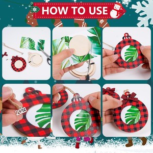 Bingkai Foto Kayu Bulat Motif Kotak-kotak Buffalo, Cocok untuk Foto 2 inci, Termasuk Pita Gantung |   Dekorasi Natal & Tahun Baru - Product Image 5