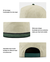 Casquette en velours côtelé épais multicolore, personnalisable avec logo de marque, OEM ODM, vente en gros, style rétro streetwear, casquette snapback