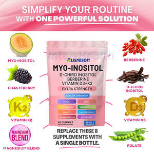 Gomitas Ausreson OEM de Vitamina D3, K2, Mioinositol y Berberina, Sin Azúcar, Suplementos para el Cuidado de la Salud, Gomitas de Inositol y Berberina - Product Image 3