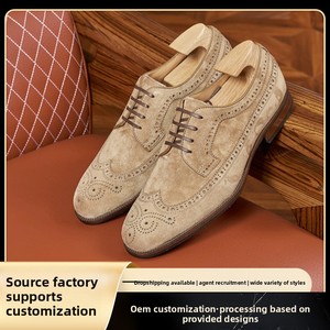New-style Business-casual Flat Breathable Lace-up Leather Shoes Fashionable Versatile Mens British Formal Spring <strong>Suede</strong> <strong>Brogue</strong> - Product Image 6