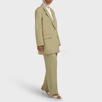 Ensemble coordonné blazer et pantalon sur mesure, style luxe discret, tenue de bureau modeste, pantalon large à boutonnage simple pour femmes musulmanes