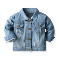Çocuk bebek yürüyor küçük erkek kız uzun kollu dış giyim yırtık delik Jean Denim mont çocuk Denim ceket çocuklar için