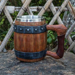 Customizable Stainless Steel Resin Medieval Wooden Cup Retro Viking Drinking Antique <b>Mug</b> for Stoneware Wine - Product Image 6
