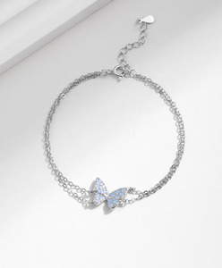 S925 Silver Butterfly Shape Chain <b>Bracelet</b> With Blue Crystal Inlay Rhodium Plated Cute Everyday Wear Women's Jewelry - Product Image 6
