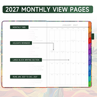 Agenda 2027 de haute qualité A5, couverture rigide en PU et papier, impression artistique colorée Arbre de Vie, avec élastique et attache pour stylo, pour bureau et école