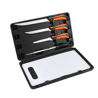 Ensemble de couteaux de chasse et de pêche en gros pour l'extérieur, en acier inoxydable, avec planche à découper, boîte de transport et aiguiseur de couteaux