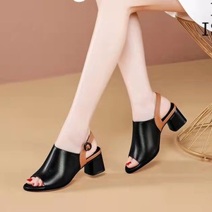 Sandalias de tacón grueso de bloque <span class=keywords><strong>bajo</strong></span> con punta abierta y correa en el tobillo de cuero PU para mujer, zapatos de tacón cómodos para oficina, vestido de fiesta de boda - Product Image 4