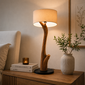 Lampe de sol en racine de teck avec abat-jour en forme de tambour, commande tactile, lumière blanche neutre, base en bois, design Wabi-Sabi, décoration d'intérieur - Product Image 5