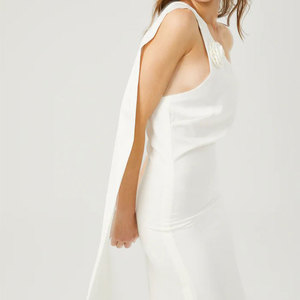 เดรสแม็กซี่เดรสผ้าลินินลายดอกไม้หรูหราเปิดไหล่ข้างเดียวสำหรับงานแต่งงานริมชายหาดและฤดูร้อน - Product Image 3