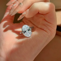 Bague empilable en argent S925 pour femme, style Instagram, avec diamant de luxe à haute teneur en carbone, taille œuf de colombe, motif étoile et fleur de glace