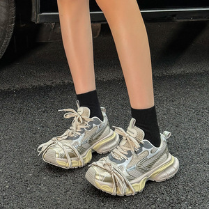 Chaussures de sport compensées rétro vieillies <span class=keywords><strong>Paris</strong></span> <span class=keywords><strong>4ème</strong></span> génération pour femme, avec rehaussement de 5 cm invisible, effet allongeant les jambes - Product Image 3