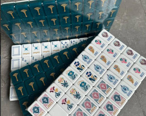 Nouvel ensemble de mahjong américain pliable et portable sur mesure, 160 pièces de mahjong en acrylique de luxe bleu/vert, 4 joueurs, Huyo OEM - Product Image 2