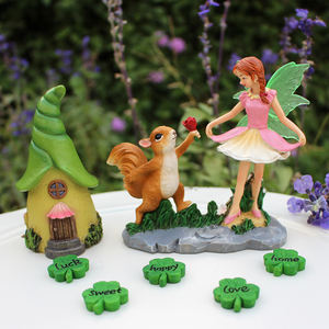 Kit de accesorios de jardín de hadas niña con trébol de ardilla figuritas en miniatura de resina DIY jardín casa de muñecas decoración de paisaje - Product Image 6