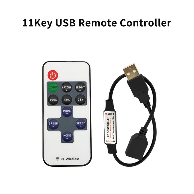 Factory Sale DC5V USB Interface 11 Keys Rf Wireless Single Color Dimmer Bright Adjustable Led Strip Light Remote Controller