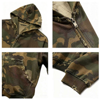 TKAN323 Veste à capuche camouflage pour homme, coupe courte personnalisée, délavée à l'acide, effet usé, 100% coton, coupe ample, fermeture éclair, sweat-shirts pour hommes