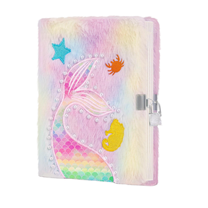 Carnet en peluche queue <span class=keywords><strong>de</strong></span> sirène A5, journal <span class=keywords><strong>secret</strong></span> moelleux avec serrure et clé, cadeau imprimé - Product Image 2