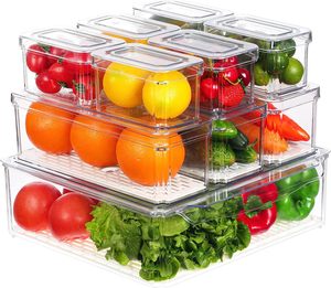 Set of 10 Clear Refrigerator Storage Containers Fridge Organizers Kitchen Food Storage Box with Lid Fridge Organizer