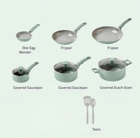 Ensemble de 11 ustensiles de cuisine en céramique antiadhésifs, casseroles et poêles avec couvercles en verre et poignées confortables