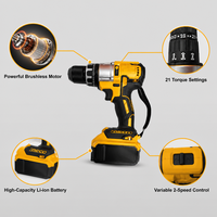 Bor Impak Tanpa Kabel 21V Brushless 13Mm, Obeng Bor Listrik Lithium-ion untuk Kayu, Logam, Bata, Perkakas Listrik