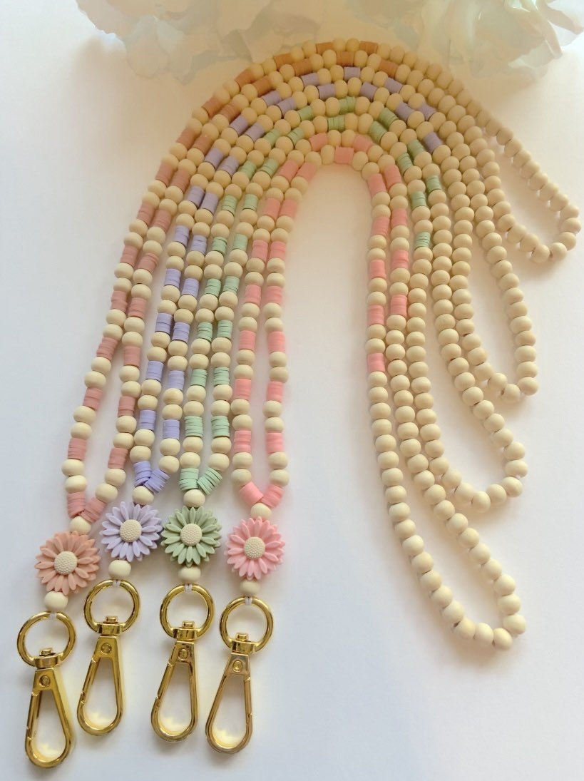 Personalized Teacher Lanyard Smile Rainbow Daisy Beaded Lanyard with Name Bohemian Teacher Nurse Lanyard Image 3