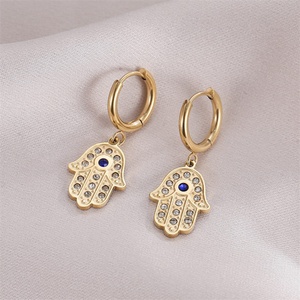 ต่างหูห่วงชุบทอง 18k สไตล์วินเทจ ทำจากสแตนเลสประดับเพชร CZ - Product Image 3