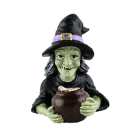 Lot de figurines miniatures en résine pour Halloween : Kit de statues de chat noir, sorcière, araignée et squelette pour décoration de jardin, bureau ou table de fête
